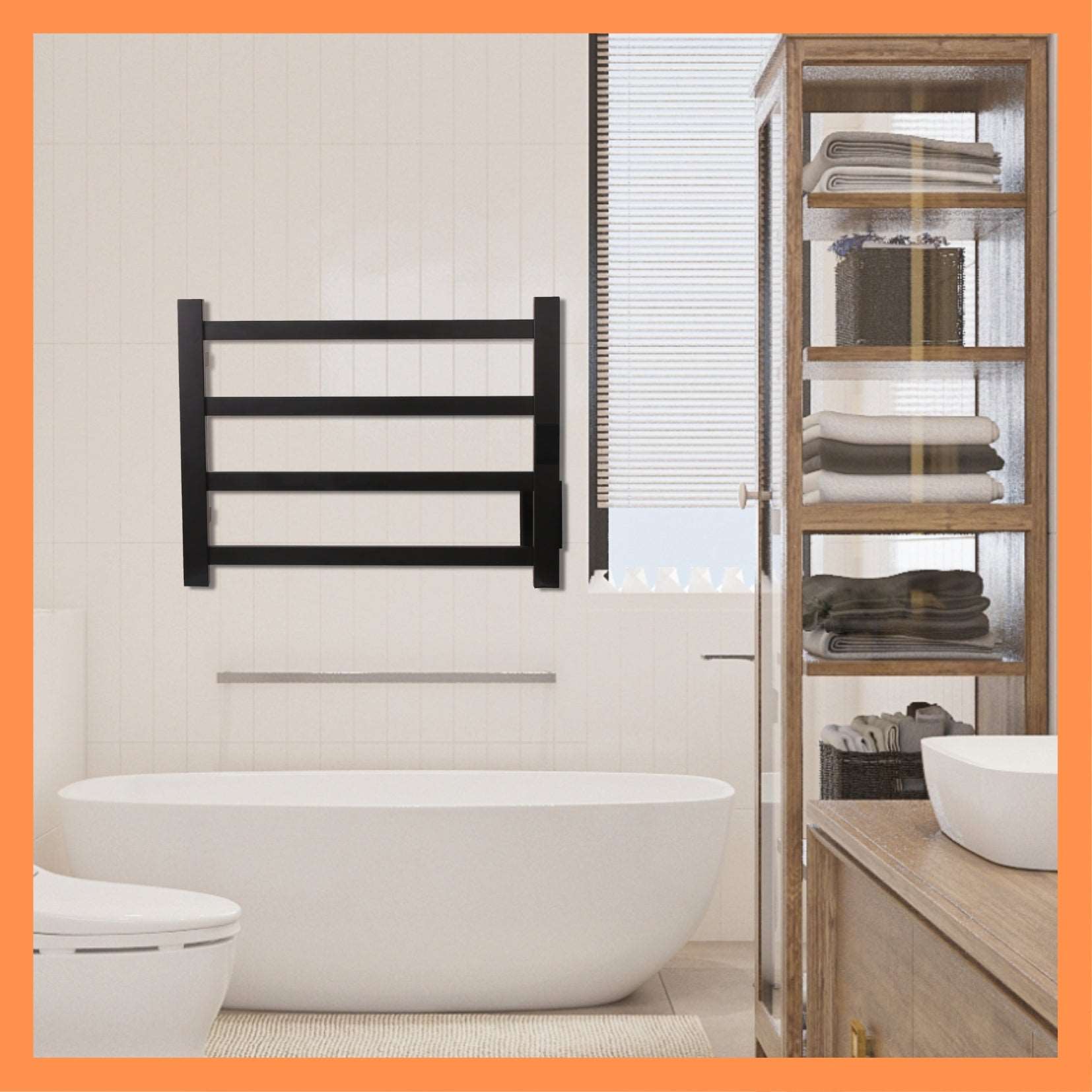 Topdattion Towel Warmer | Square 4 Bar | Matte Black Stainless Steel - Topdattion
